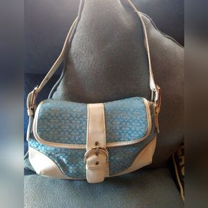 Baby blue and white coach bag